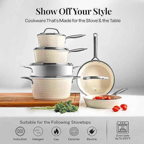 Miniatura 5 de GOTHAM STEEL Hammered - Juego de 20 utensilios de cocina de cerámica antiadherentes, ollas y sartenes de inducción antiadherentes con sartén