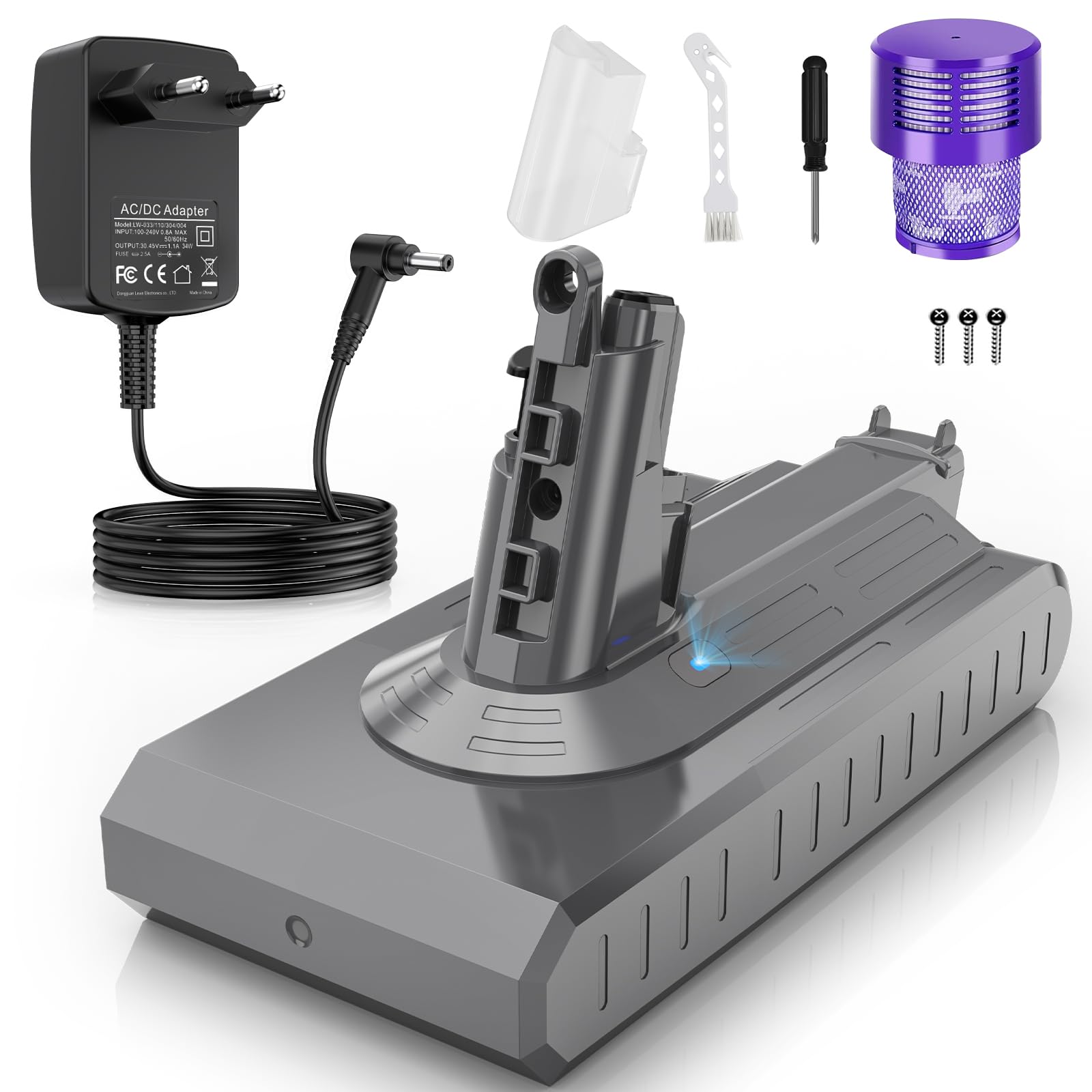 ASUNCELL Batería de repuesto para Dyson SV14 Absolute Complete Fluffy, 3900 mAh, con cargador, cepillo y tornillos, 25,2 V, batería de repuesto para aspiradora Dyson SV14 Absolute Complete Fluffy