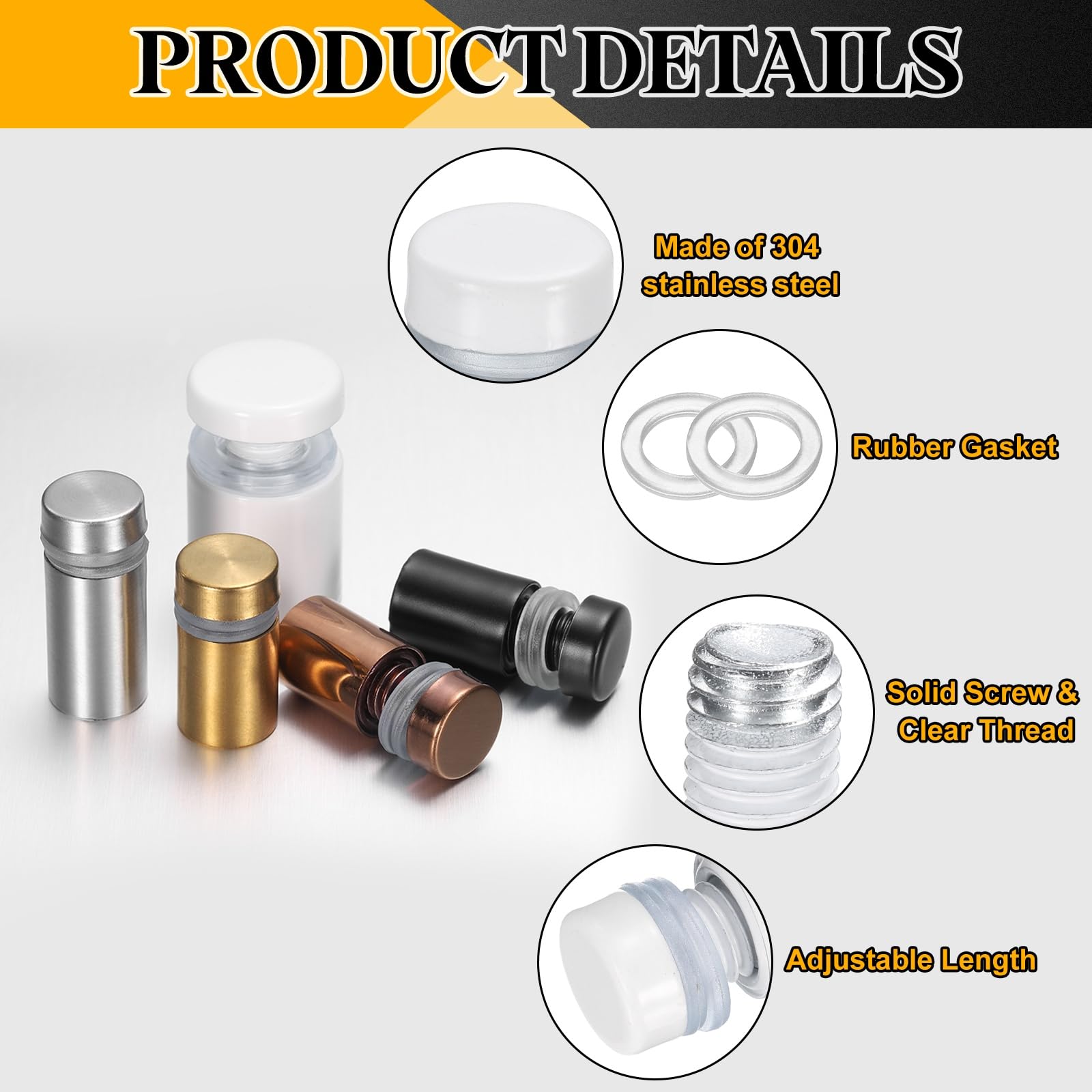QUARKZMAN 8 sztuk wsporników dystansowych do ścian, 12 mm x 25 mm, ze stali nierdzewnej, ze śrubami i rurą rozprężną, do tabliczek wyświetlaczy - porcelana biała