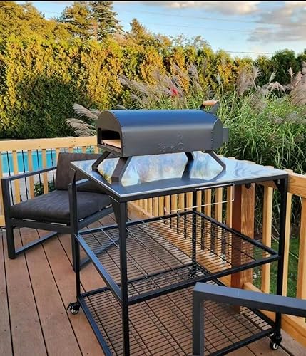 Miniatura 3 de Mesa de carrito de comedor de acero inoxidable y acero movible de tres estantes para exteriores, horno de pizza, parrilla portátil y carrito de