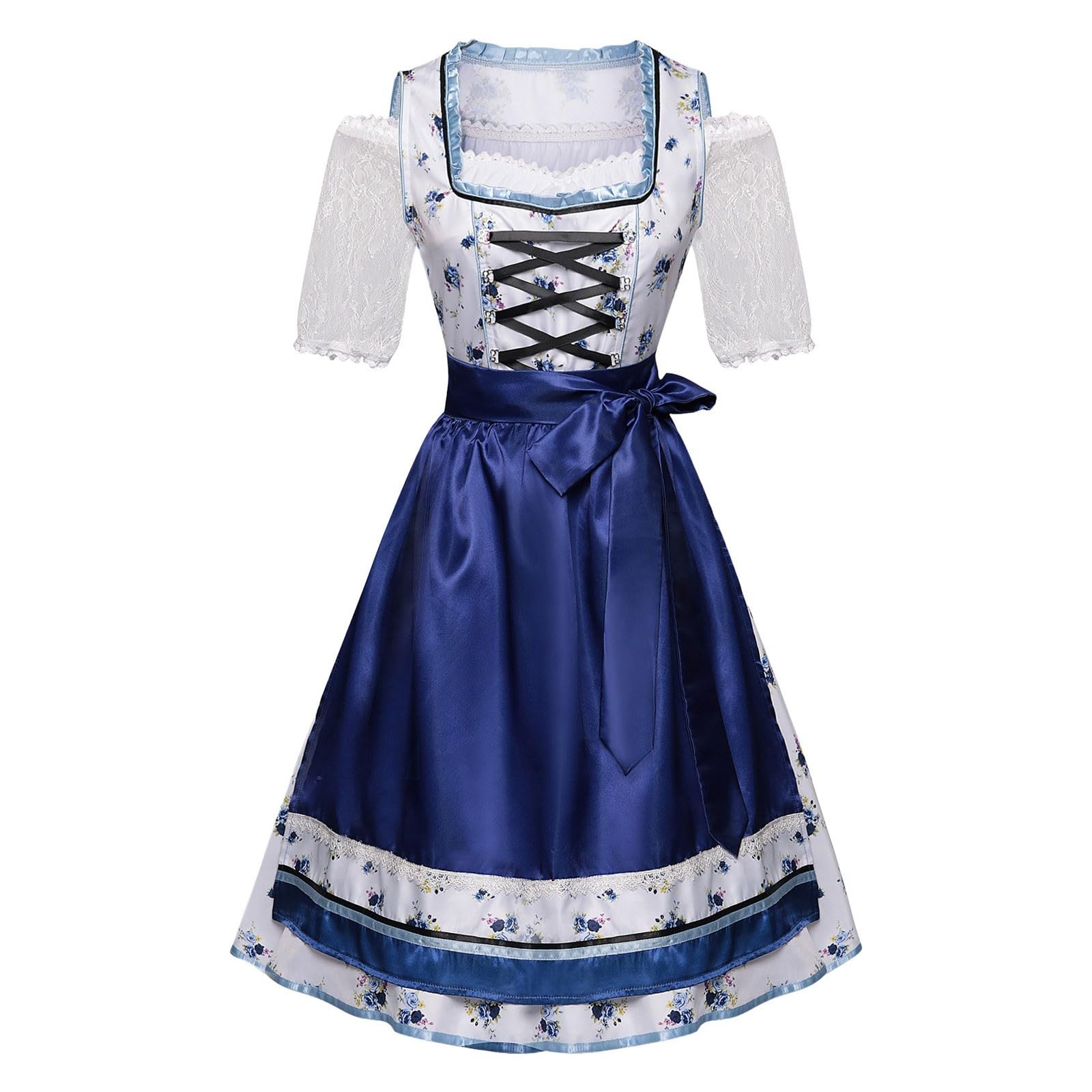 Generisch Dirndl Damen Midi Trachtenkleid 3 Teilig Zoro Cosplay Kostüm Kinder Jungen Damen 3-teiliges Trachtenkleid Schürze Bluse Midi Oktoberfest Verkleidung Bayerisches Karnevalskostüm