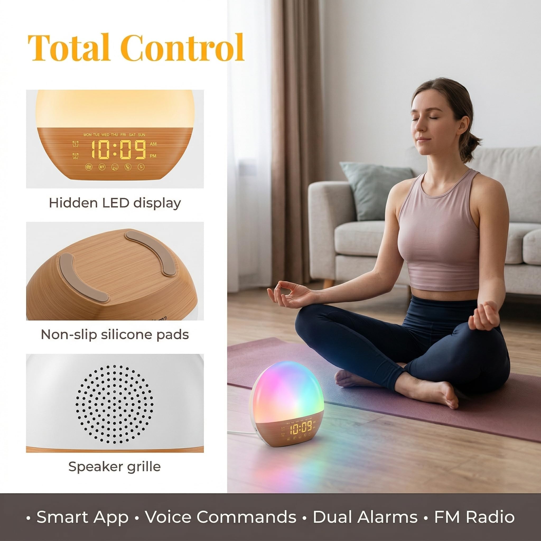 Réveil Simulateur D'aube & Crépuscule,Réveillez- Vous Naturellement,Réveil Lumineux Simulateur D'aube,Radio Eveil Matin Lumière Lampe De 20 Niveaux,7 Sons Naturels Fonction Snooze 18 Couleurs (B#)