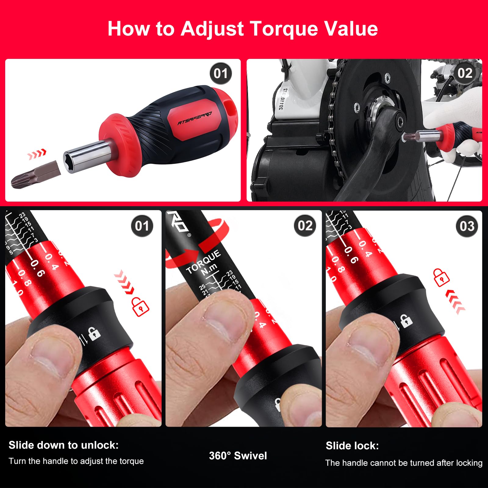 ATsafepro Bike Torque Wrench Set 1/4 Inch,3-25Nm - Image 4