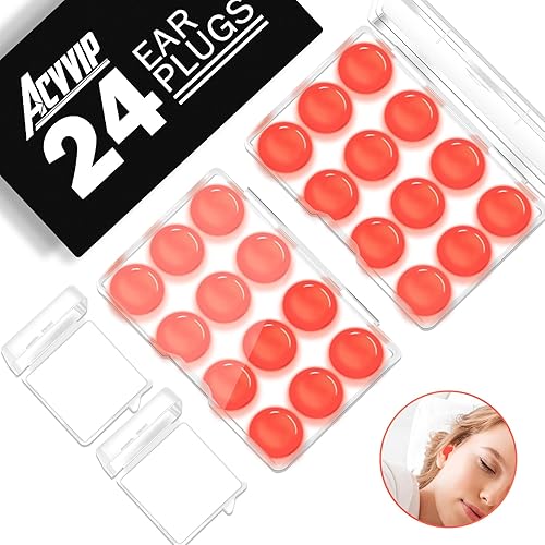 ACVVIP - Tapones para los oídos de silicona  24 piezas  Tapones suaves reutilizables con cancelación de ruido con cajas de transporte para dormir,