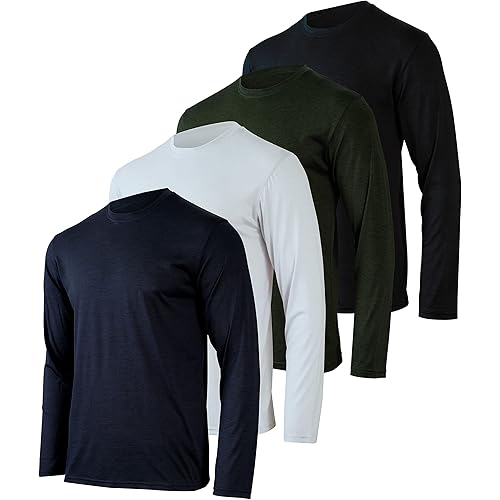 Real Essentials 4 Pack: Men's Dry-Fit UV Moisture Wicking UPF 50+ SPF Sun Protective Fishing Hiking Swim Long Sleeve Shirt
