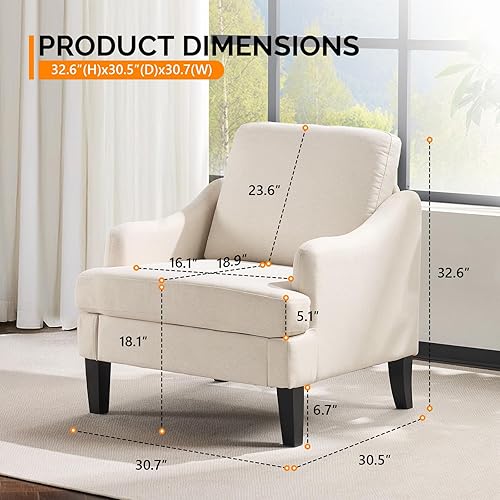 Miniatura 2 de VINGLI Juego de 2 sillas decorativas de tela de lino, sillón tapizado moderno beige, cómodo sofá, sala de estar, dormitorio, muebles para apartamento