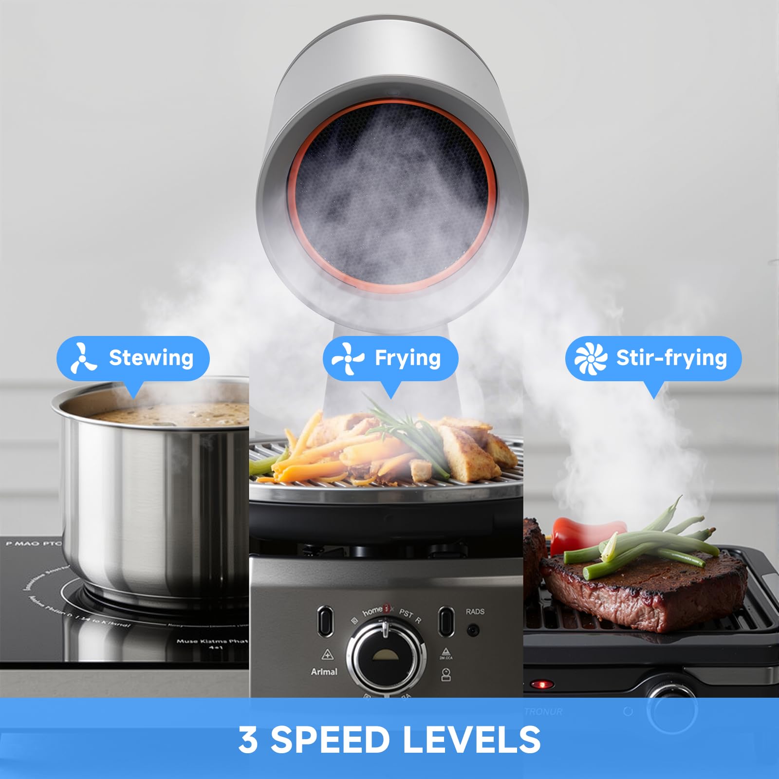 AMZRVSTUDIO Portable Range Hood 3-Speed Suction Desktop Compact Range Hood with 3 Activated Carbon High-Absorption Cotton Replace Filter Low Noise Kitchen Exhaust Fan (grey) — view 7