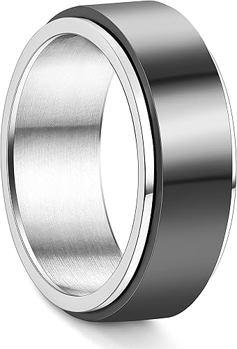 FIBO STEEL Anillo giratorio de acero inoxidable para hombres y mujeres, anillos de ansiedad para aliviar el estrés de boda, anillo de promesa de