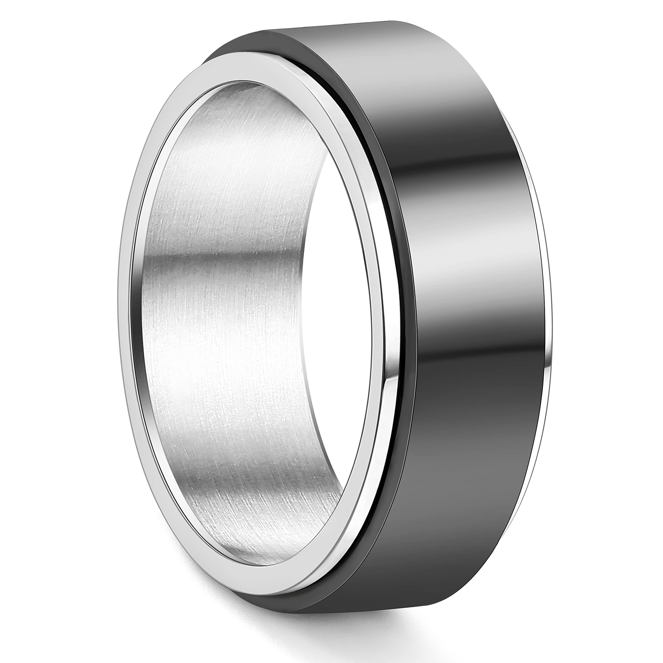 FIBO STEELStainless Steel Spinner Ring for Men Women 8mm Fidget Anxiety Rings for Stress Relieving Wedding Promise Band Ring Set Size 6-13