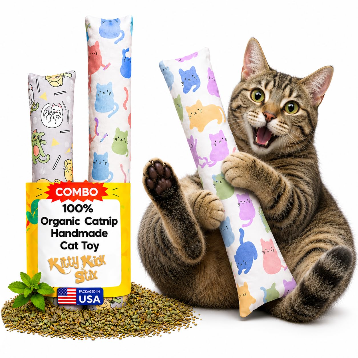 Juguete catnip kicker Kitty Kick Stix de 15 pulgadas con divertidos gatos de unicornio pack de 2