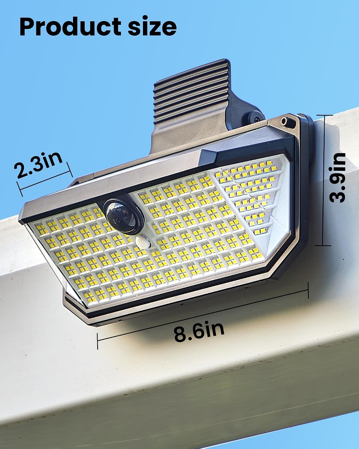 416 luci LED a movimento solare, con clip, luci solari da parete per esterni, 1500 lumen, luce di inondazione all'aria ultimo intervento, 3 modalità di illuminazione, illuminazione