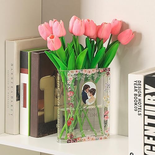 Miniatura 7 de Jarrón acrílico para libros, jarrones transparentes para flores, florero de libro, florero pequeño, regalos para amantes de los libros, jarrones