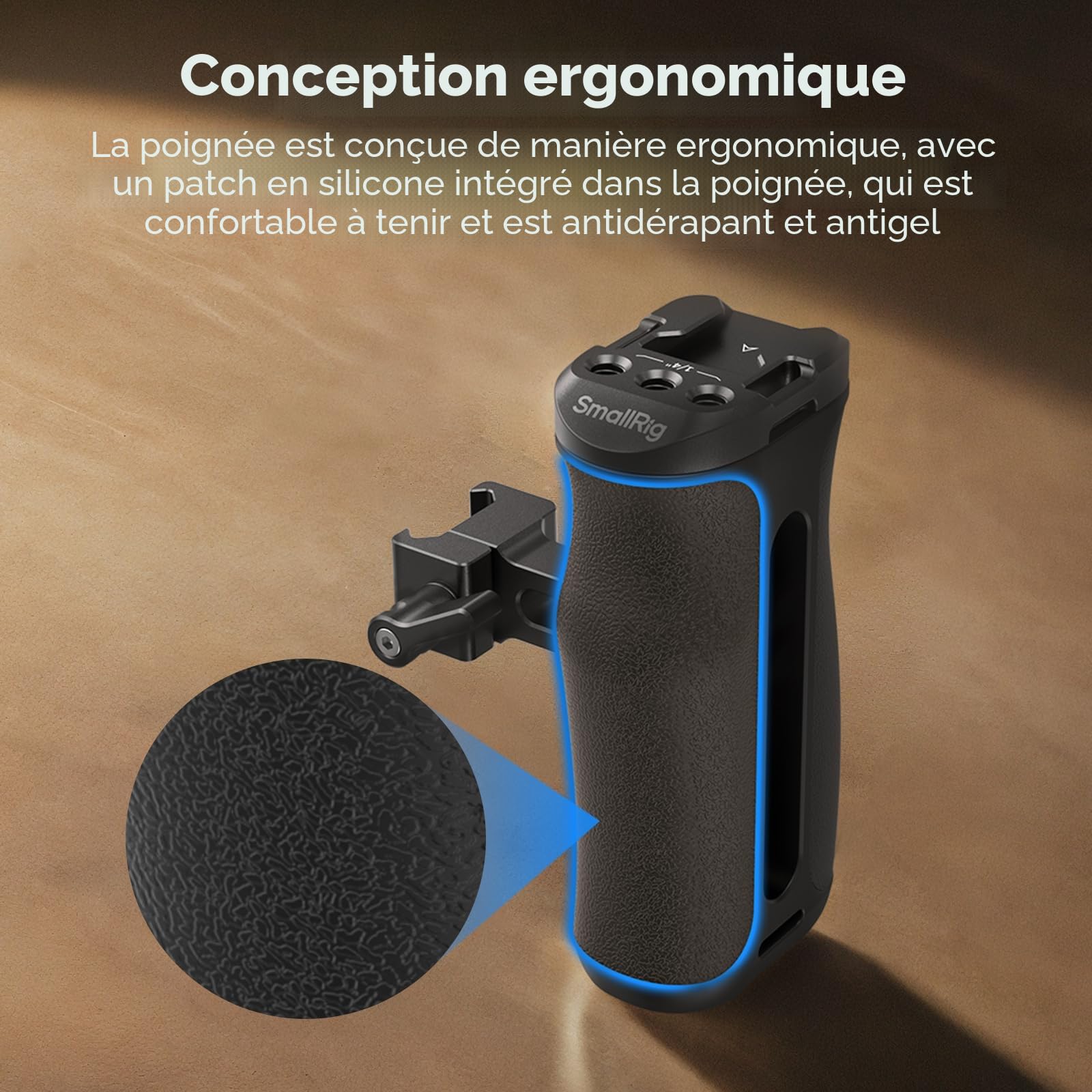 SMALLRIG Mini poignée latérale NATO pour Cage de caméra, poignée latérale Ergonomique Universelle, 43mm Ajustable vers Le Haut/Bas, Trou fileté 1/4"-20 intégré, Trou pour Courroie, Cold Shoe - 4840