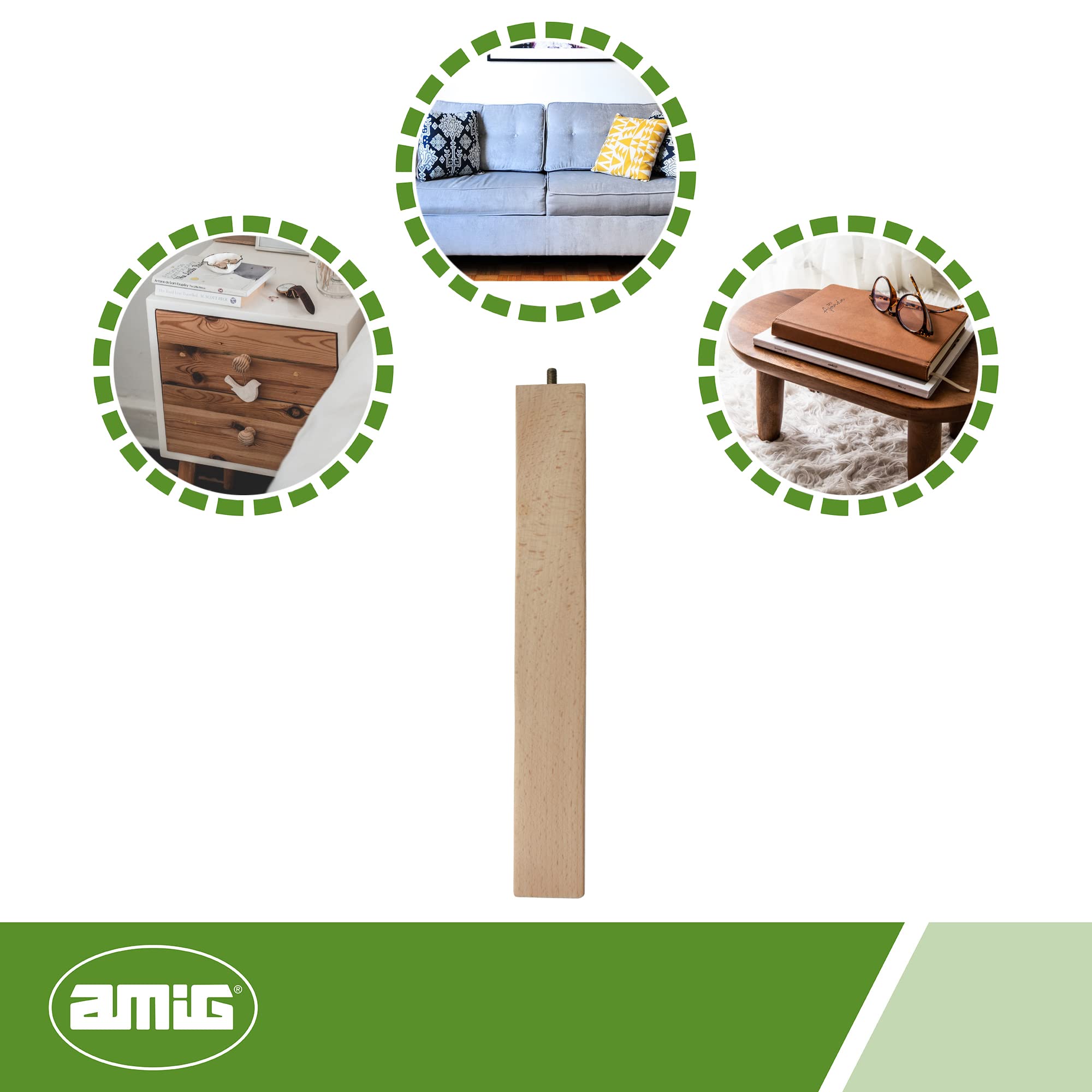 Amig - Vierkante meubelpoten, beukenhouten poten met natuurlijke afwerking, vervangingspoten voor banken, bedden en tafels, bevestiging: M8 metalen plug, afmetingen: 50 x 50 x 80 mm Amig - Vierkante meubelpoten, beukenhouten poten met natuurlijke afwerking, vervangingspoten voor banken, bedden en tafels, bevestiging: M8 metalen plug, afmetingen: 50 x 50 x 80 mm