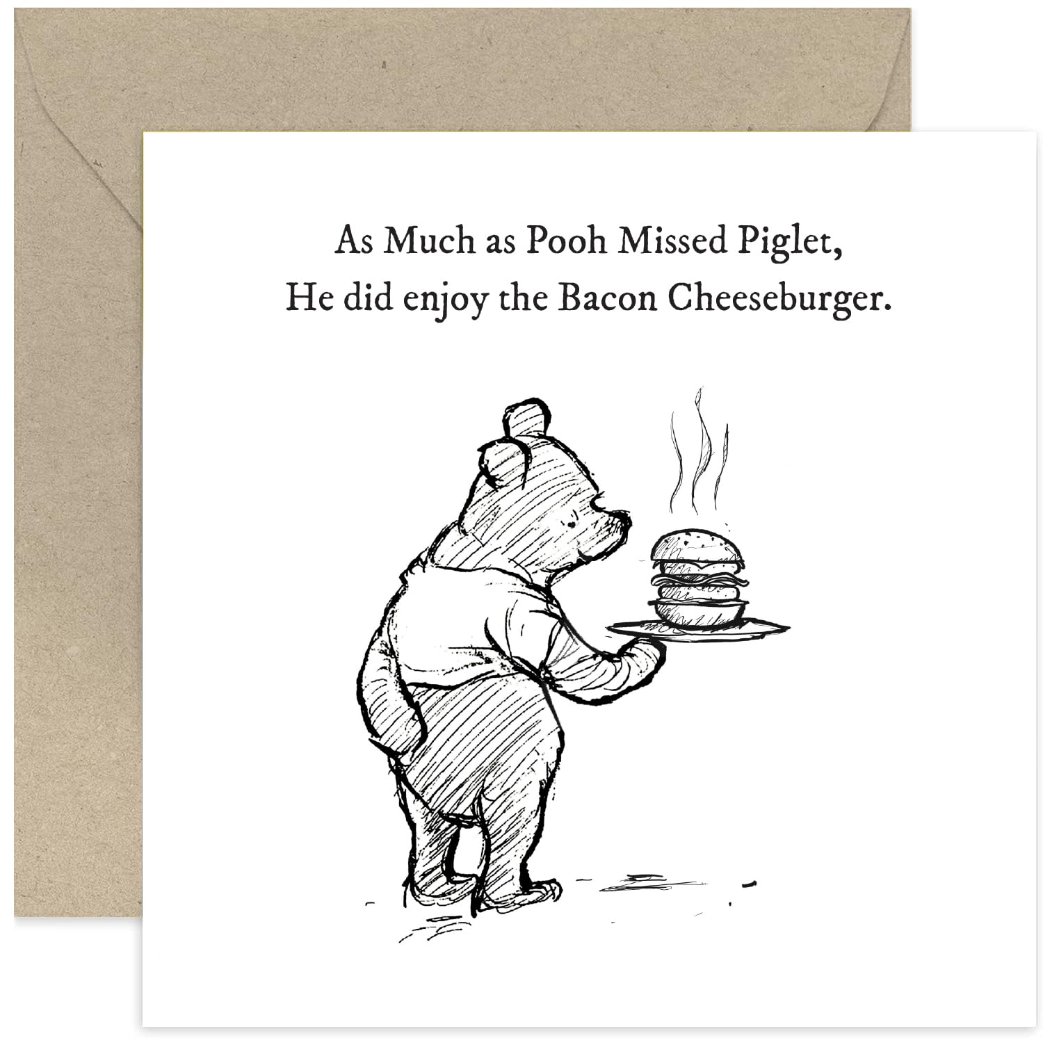 Funny Birthday Cards for Men and Women - Funny Winnie Pooh Bacon Cheeseburger Birthday Card for Dad, Brother, Son, Uncle, Sister, Friend - Funny Bear Birthday Gift for Him or Her | Blank Inside