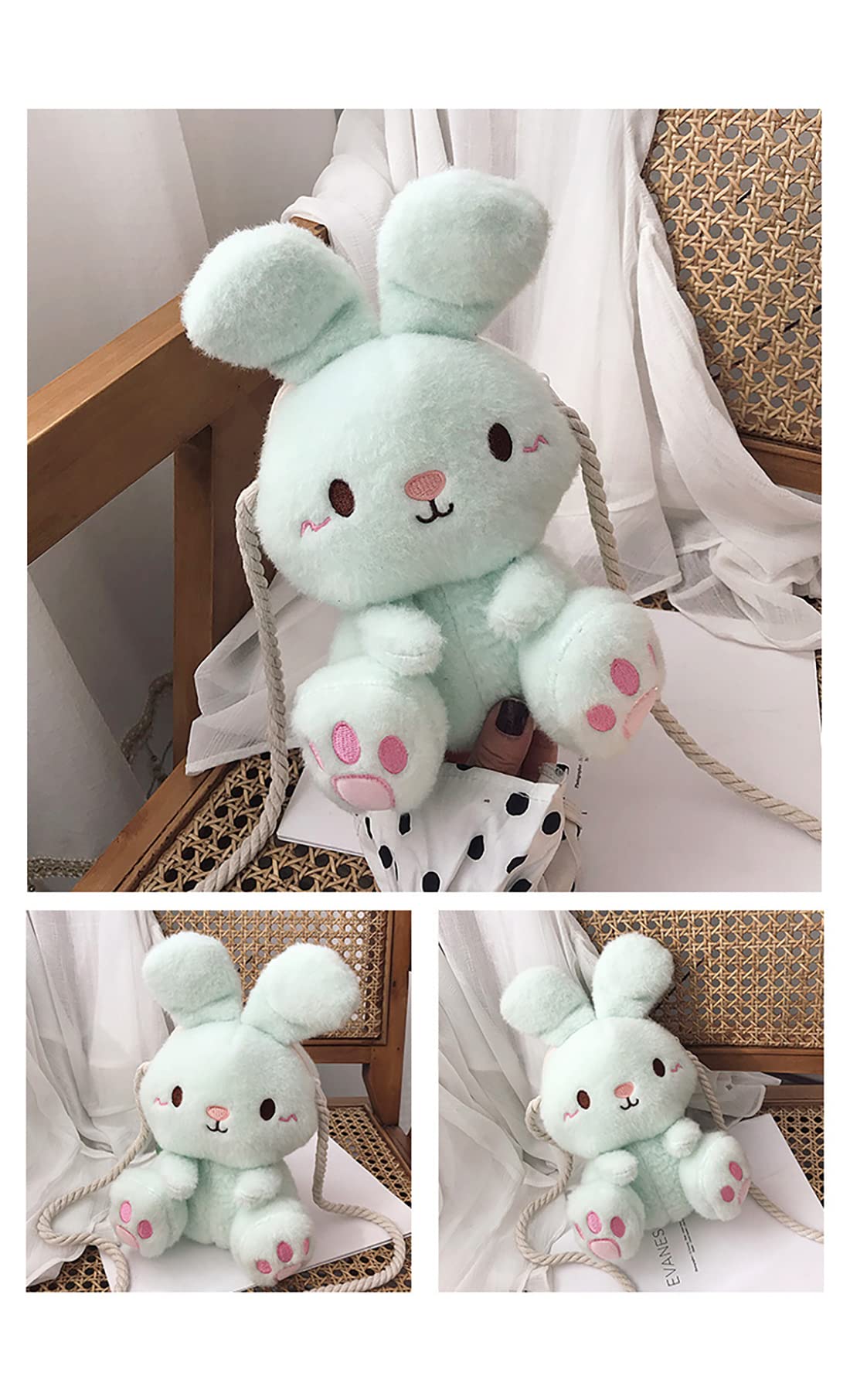 Verve Jelly Femmes Filles Sac à Bandoulière en Peluche Mini Mignon Sac à Bandoulière Moelleux Doux en Peluche Lapin Sac à Bandoulière Lapin de Dessin Animé Sac de Messager Dames Filles Petit Sac