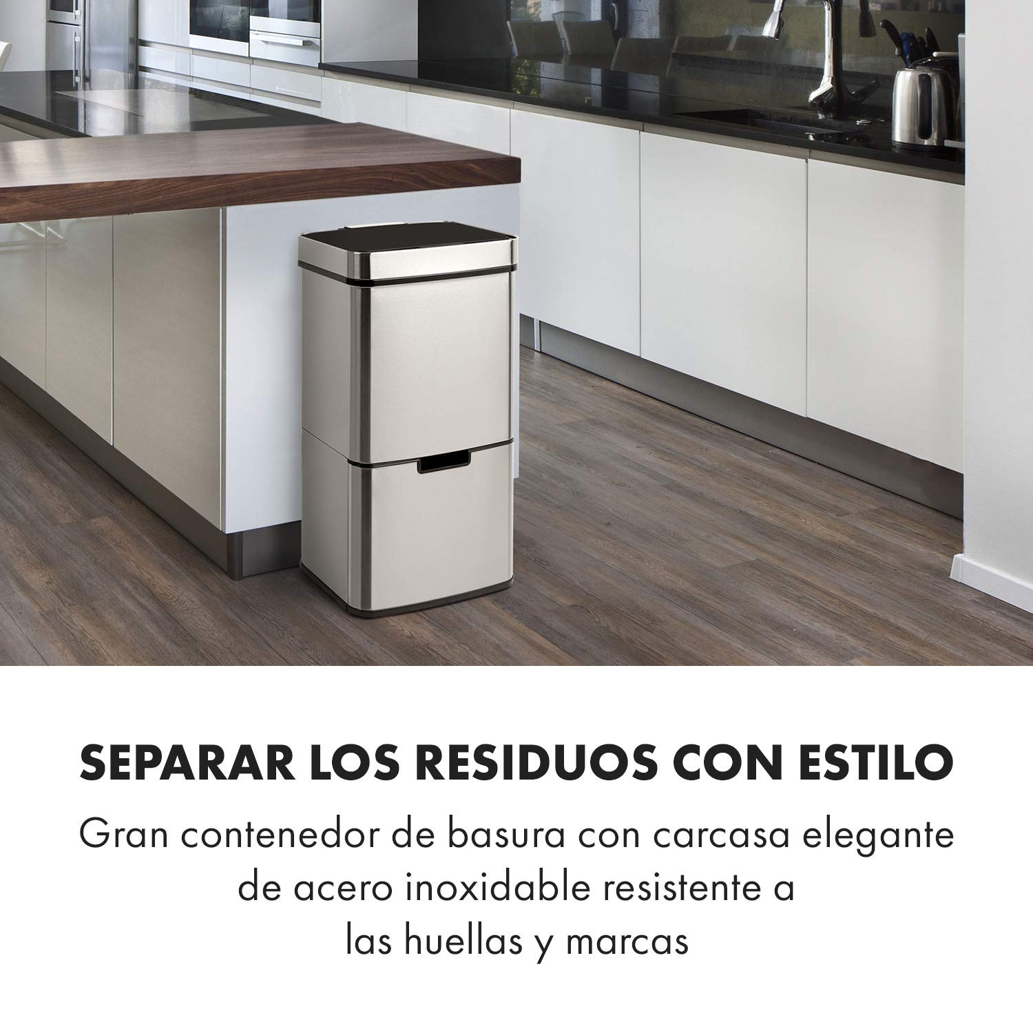 KLARSTEIN Touchless cubo de basura con sensor, 72 litros en 4 compartimentos: 43 & 2 x 12,5 litros, cubo bio con tapa: 4 apertura y cierre automáticos sin contacto, plateado