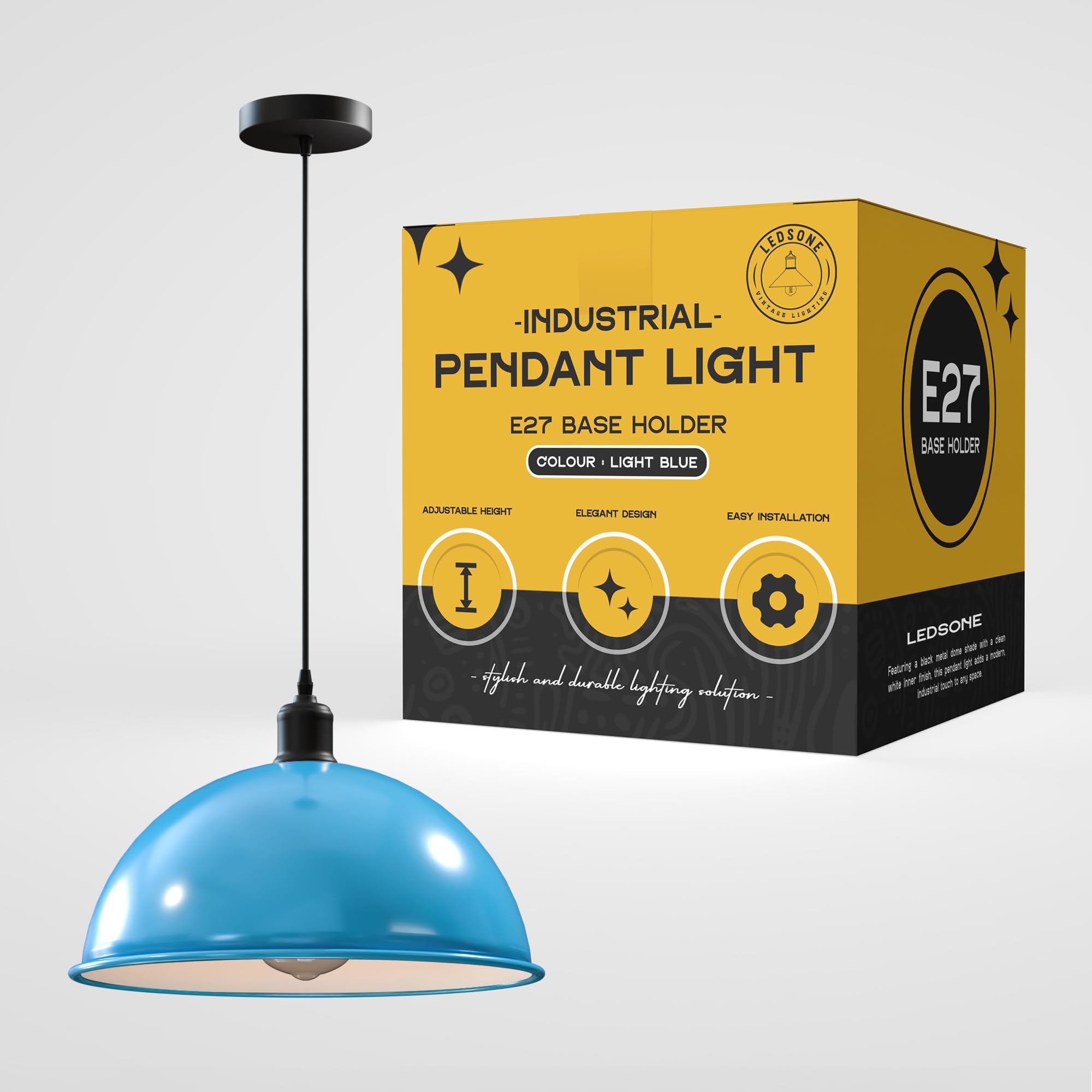 LEDSone E27 Ceiling Pendant Light Fixtures 40cm Metal Blue Dome Shades Retro Industrial Hanging Lamp for Living Room Bedroom Kitchen Restaurant Loft Coffee Bar โ image 1