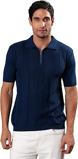 FEVERFEW Men's Cotton Polo Neck Half Zip Geometric Pattern T Shirt | Half Sleeve Regular Fit Trendy Casual Summer Comforta... Price In India