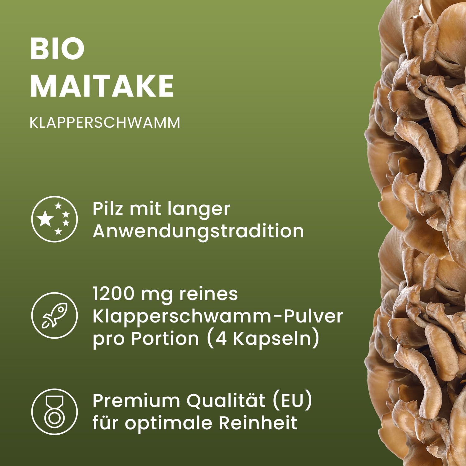 BIO Maitake Kapseln - Maitake Klapperschwamm Pilz Pulver Kapseln vom ganzen Pilz - Vitalpilz Grifola frondosa Pilzpulverkapseln ultrafein vermahlen - AT-BIO-701 Bio-Zucht in Österreich - 120 Stk