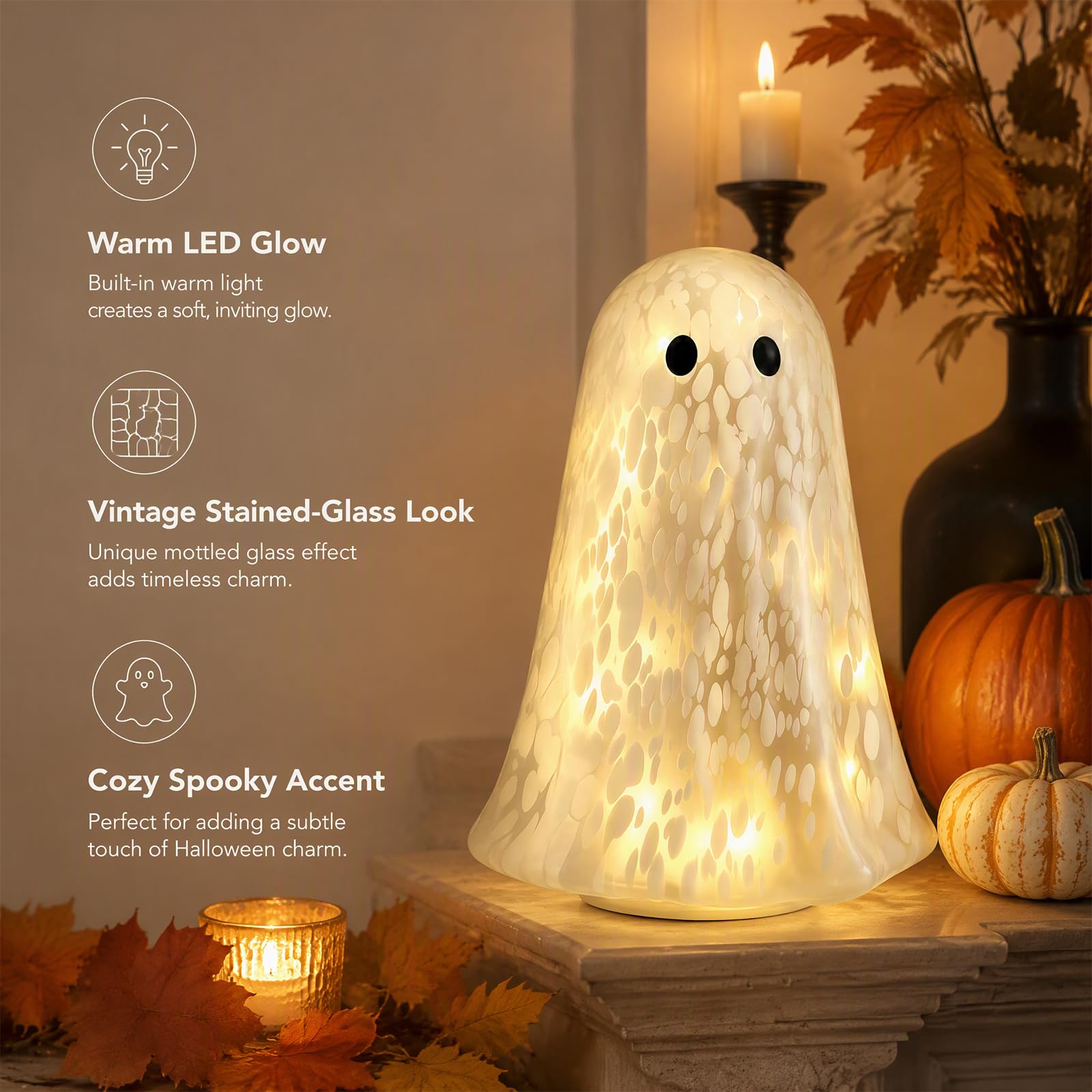 Halloween Confetti Glass Ghost Table Light con Luce per Casa,Party Decor da
