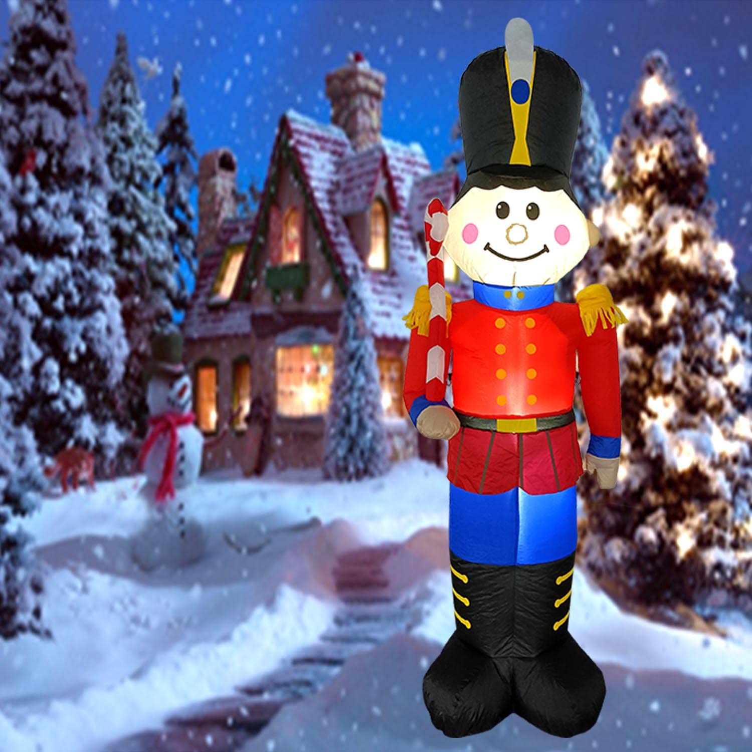 FlareVision 6 FT Christmas Inflatables Blow Up Yard Decorations, Upgrade Crutches Soldier Xmas Inflatable with Built-in LED Lights for Indoor Outdoor Yard Garden Christmas Decorations