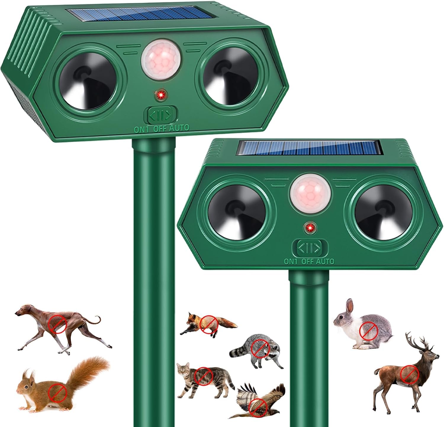Ultrasonic Cat Repellent for Garden,2pcs Fox Deterrents for Gardens, Cat Scarers, Animal Repellent with PIR Sensor, Solar Powered,Effective for Repelling Cats, Foxes Squirrels Birds Pigeons