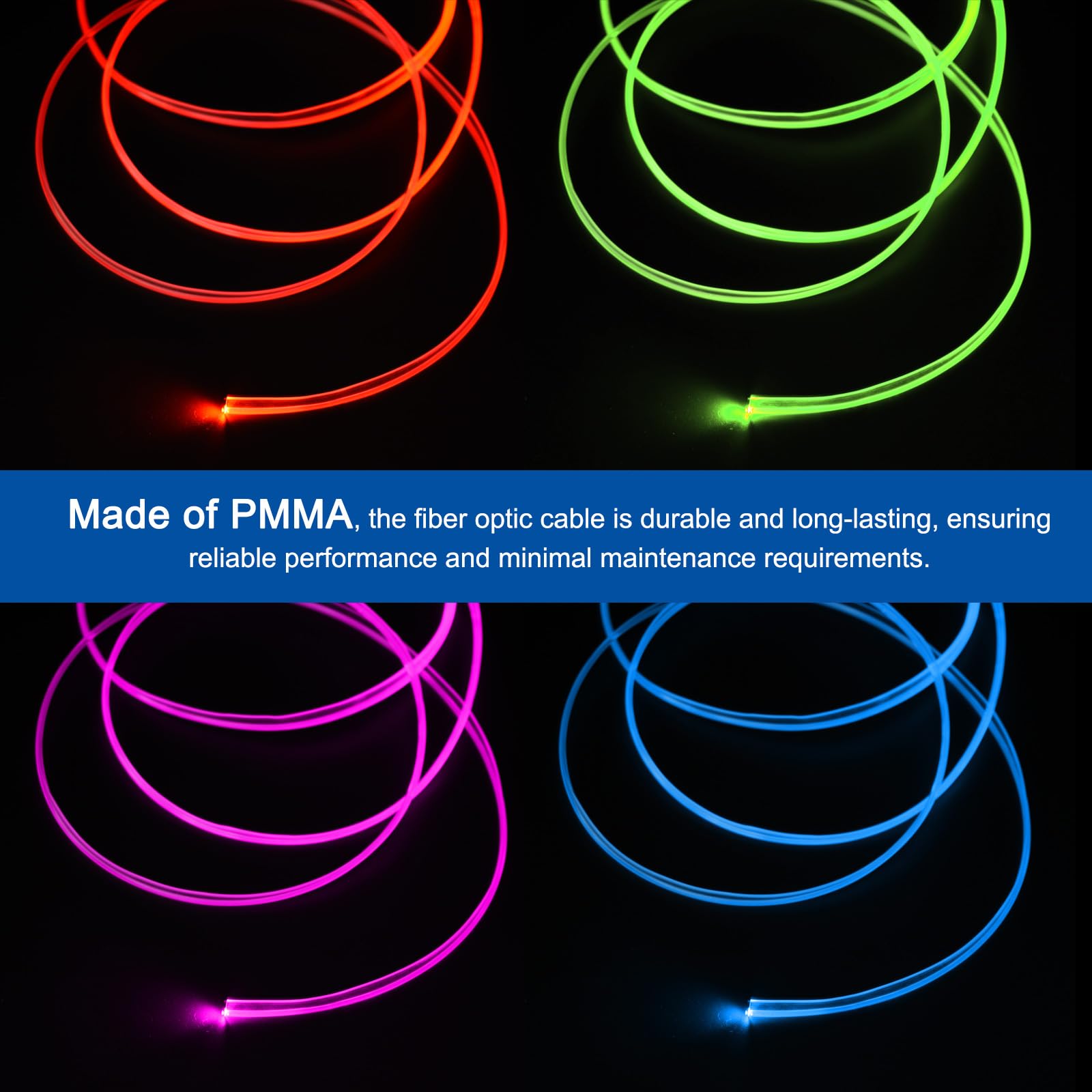 QUARKZMAN Kabel z włókna szklanego, oświetlenie boczne, oświetlenie LED, kryształowy kabel, do samochodu, neonowa atmosfera, światło zimne, 6 m, 3 mm x 6 mm
