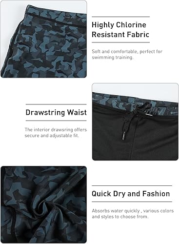 Miniatura 2 de Pantalones cortos de natación de pierna cuadrada para hombre UPF50+,Retención de la forma de la tela de los hombres del traje de baño de la natación