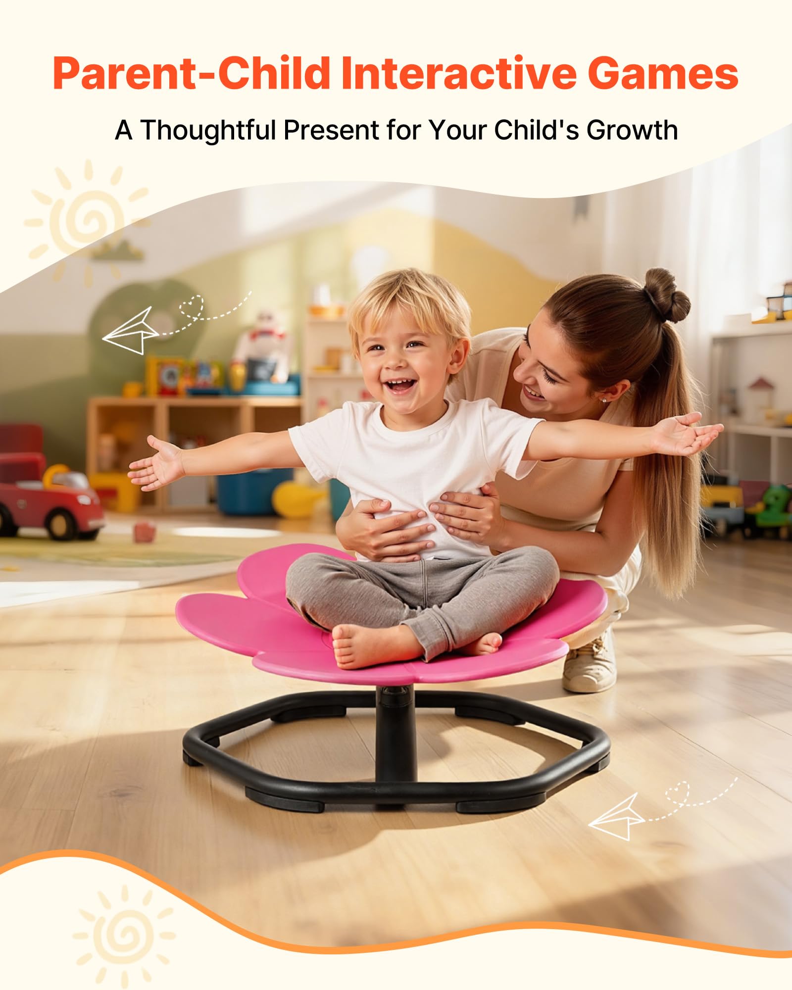 VEVOR Sedia Girevole Sensoriale per Bambini, Capacità di 100 kg, a Forma di Fiore in Metallo Antiscivolo, Sedile per Sedersi e Girare per Coordinazione, Equilibrio e Concentrazione, Rosso