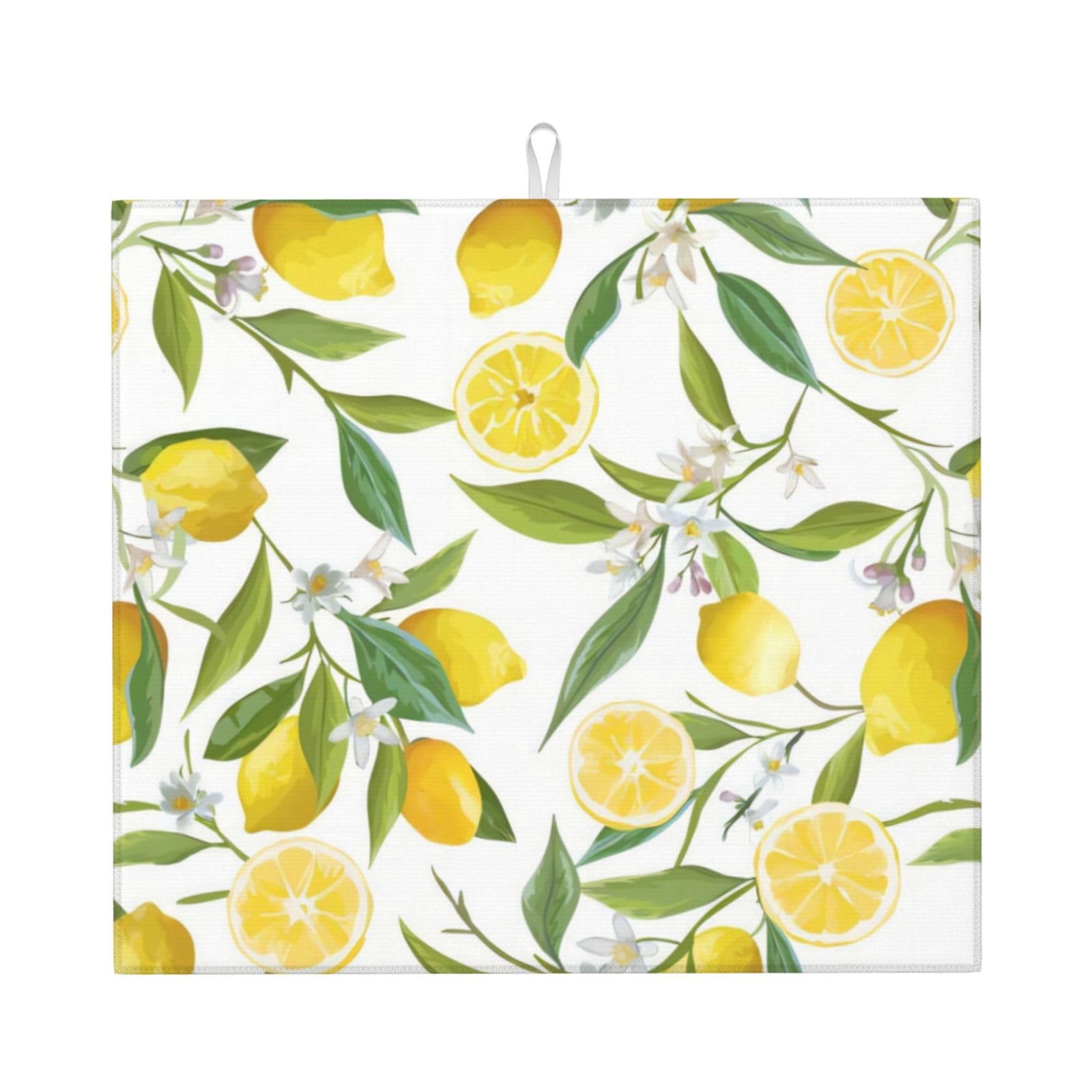 YYHWHJDE Fresh Tropical Lemons Prints Kitchen Drying Mat – Absorbent Dish Throw, Non-Slip Countertop Layer with Vibrant Prints, Ideal for Housewarming