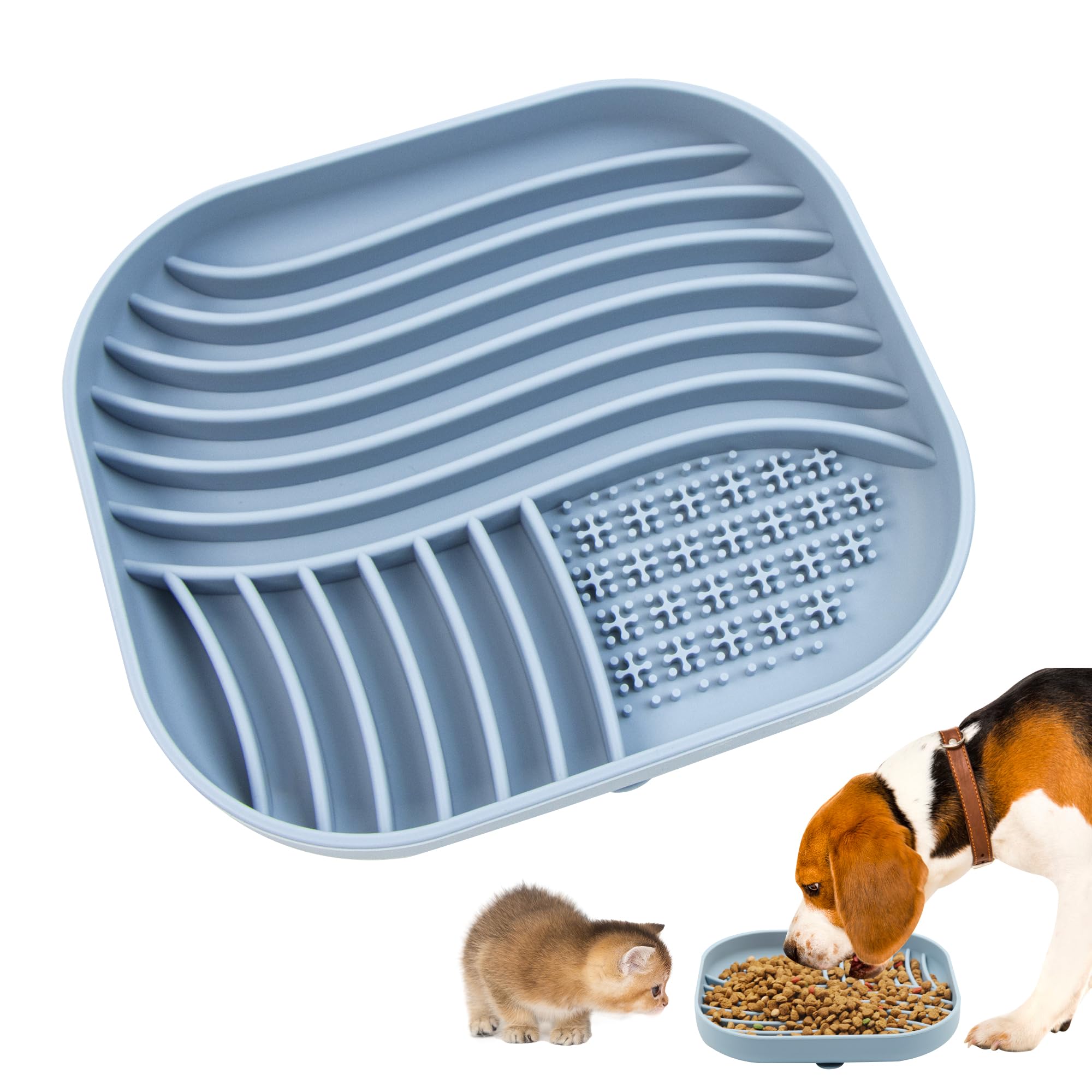 Comedero Perro Antivoracidad Silicona, Comedero Gato Antivoracidad con Ventosa Grande, Estera para Lamer Gato para Comida Seca y Comida Húmeda, 20x18x3cm, (Blue)