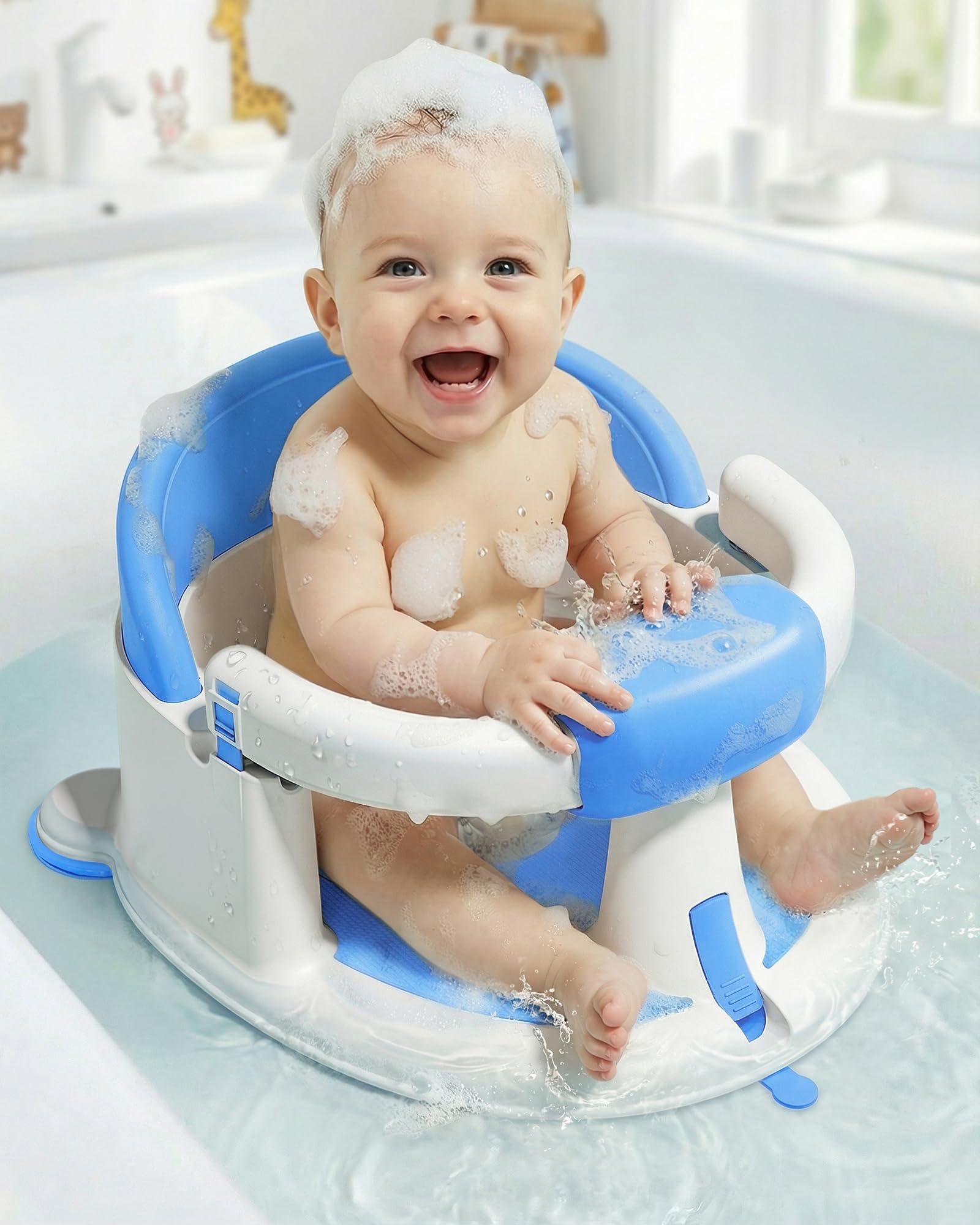 ONTHEWEI Baby Bath Seats for Babies Sitting Up, Non-Slip Baby Bathtub with 3 Suction Cups, Safe & Comfortable Toddler Bath Seat Ideal for Baby Bath/