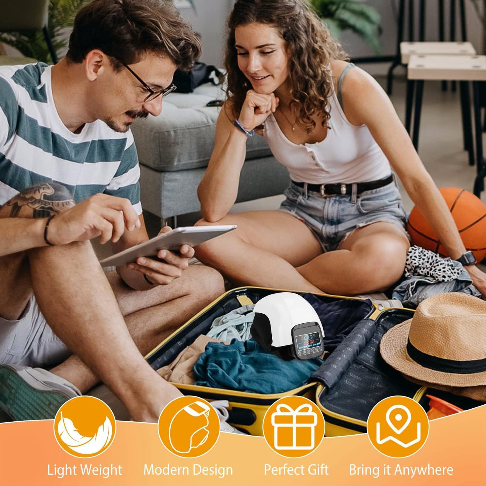 Masajeador de Rodilla Inalámbrico, Masaje Electrónico Recargable Portátil, Pantalla de Botón Táctil LED, para Lesiones de Dolor en Las Articulaciones de la