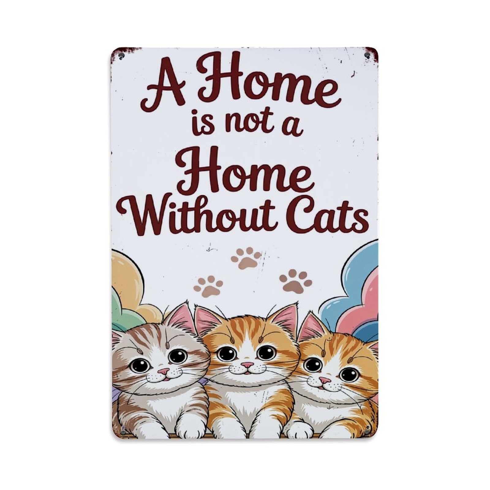 Jdfenggu Vintage Cute Cats Paw Prints Home Sign Retro Metal Tin Sign, Decor Art Poster For Bar, Home, Man Cave, Kitchen, Laundry Room Gift 8X12inch