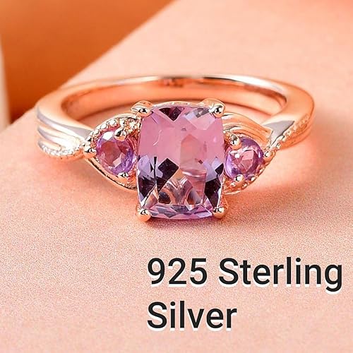 Miniatura 3 de Shop LC Purple Amethyst Promise Engagement Rings for Women 14K Rose Gold Plated 925 Sterling Silver Bride Amethyst Ring Birthday Gifts for Women