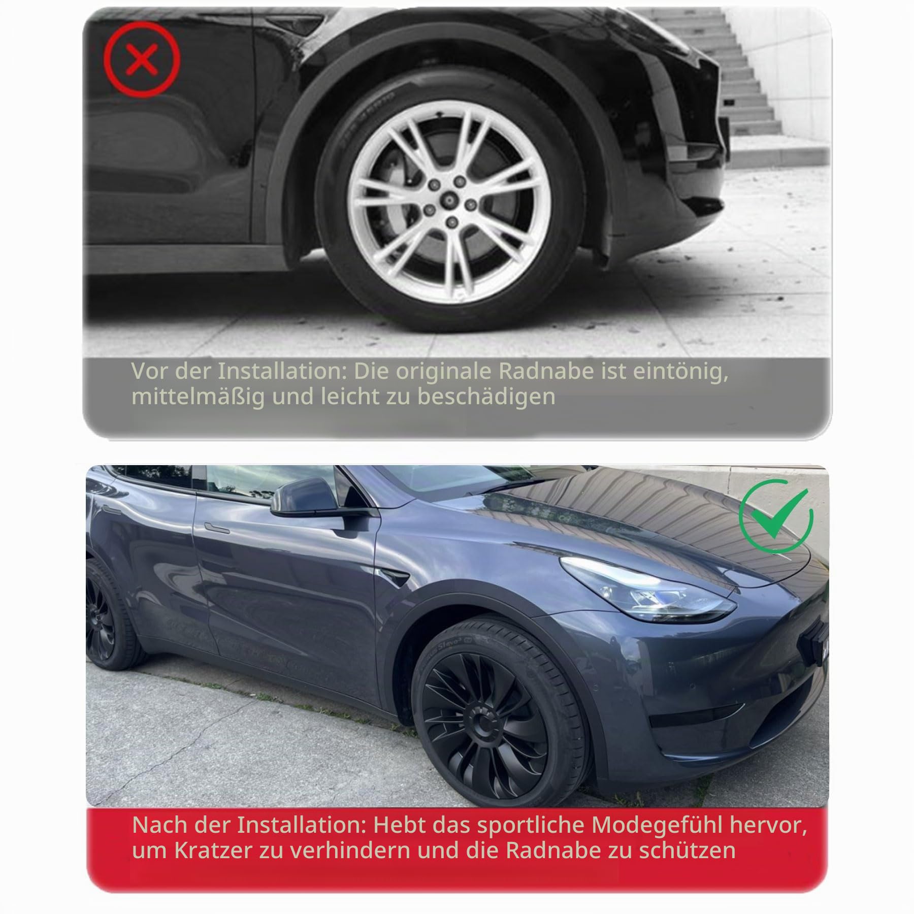 KAVANIC passend für Tesla Model Y Radabdeckung, Radkappe 19 Zoll, Mattschwarz, unterstützt Logo-Symmetrie-Design (4 Stück), Cyclone-Stil, 2020–2024 Modell Y Gemini Radabdeckung Ersatz