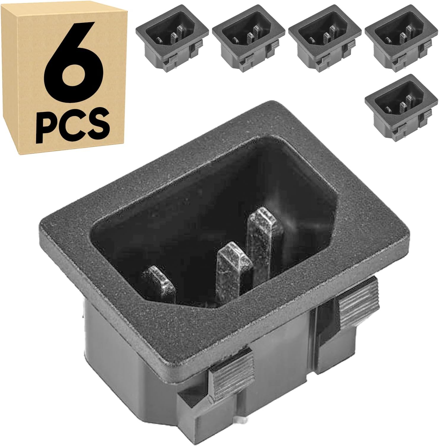 6-Pack Heavy Duty IEC C14 AC Power Inlet Module, 10A 250V 3-Pin Panel Mount Socket for Server/Electrical Enclosure