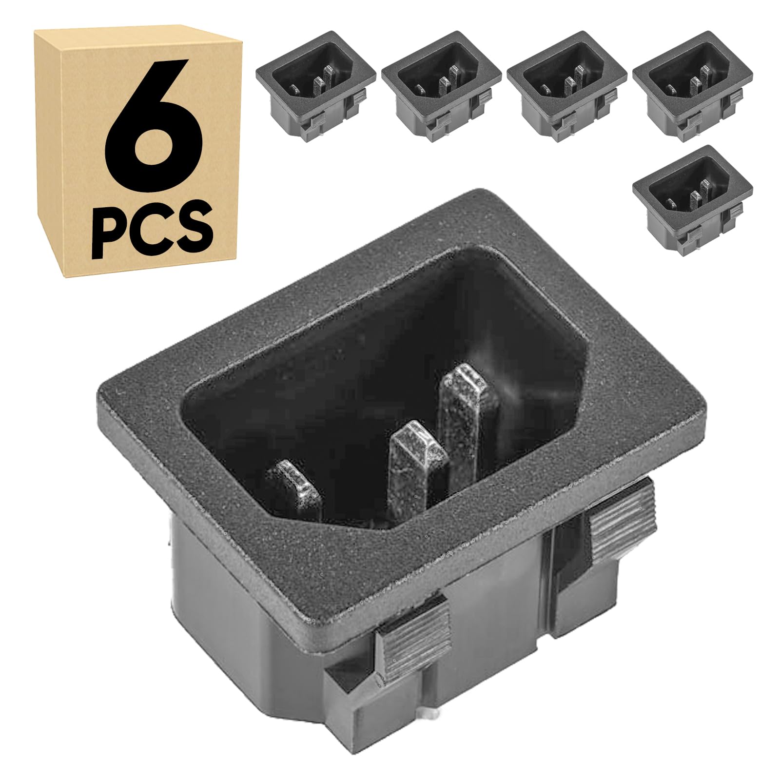6-Pack Heavy Duty IEC C14 AC Power Inlet Module, 15A 250V 3-Pin Panel Mount Socket for Server/Electrical Enclosure