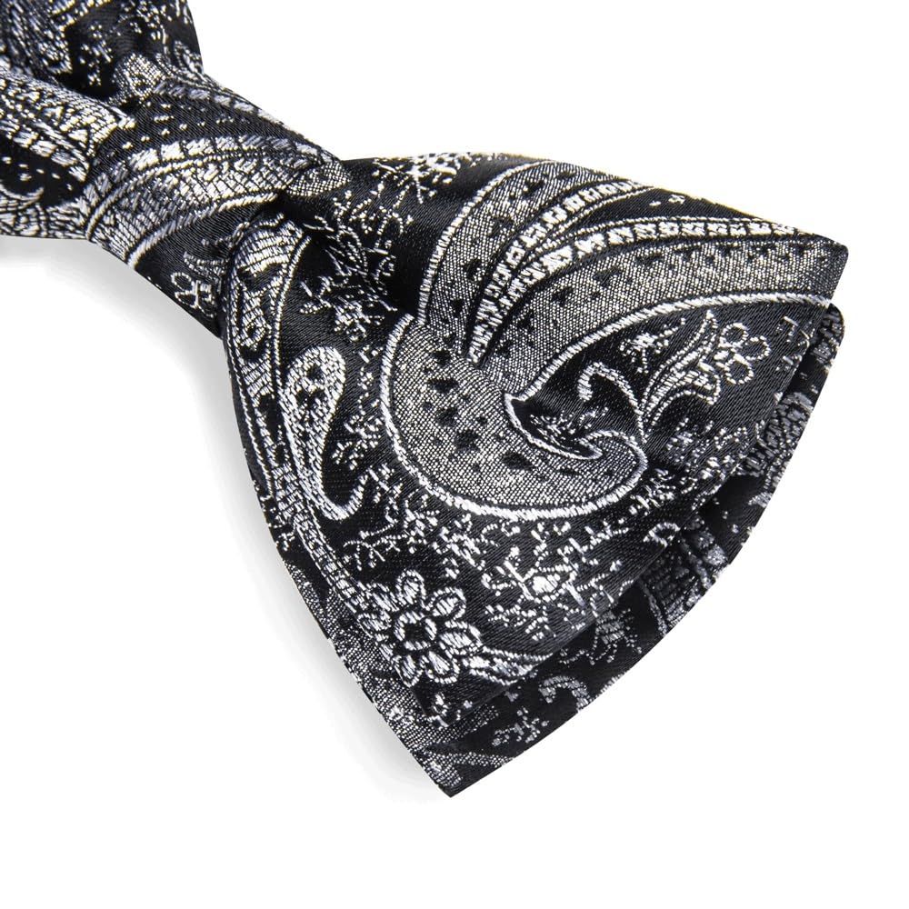 JFDBGU Bowties Wedding Business Party Shirt Accesoories Paisley Pre-tied Bow Tie Pocket Square Cufflinks