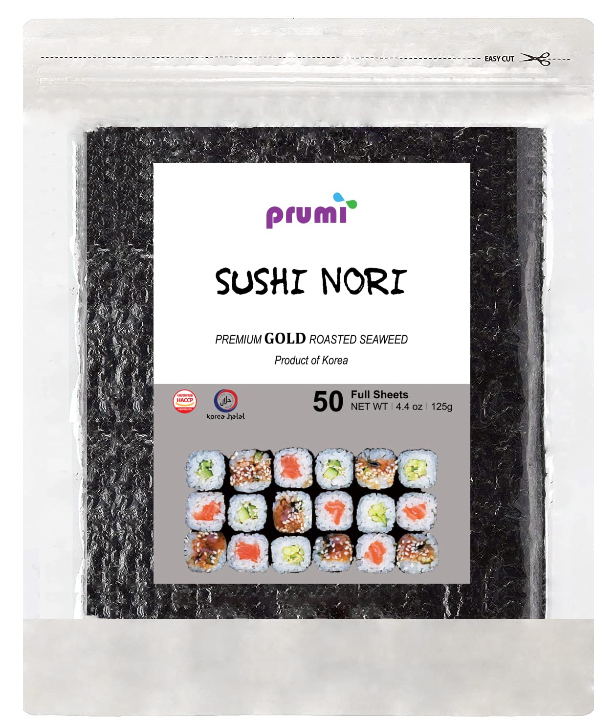 Buy PRUMI Sushi Nori Roasted Seaweed (50 Full Sheets) Resealable, Halal
