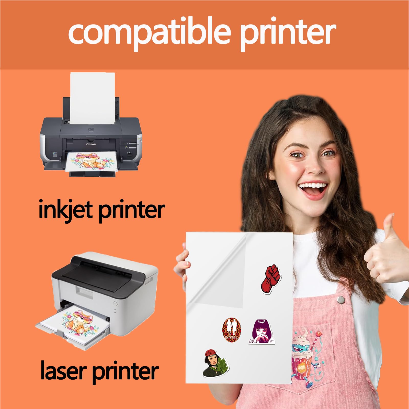 Fogli Adesivi A4 Stampabili, Carta Adesiva Trasparente per Stampanti Laser e Getto d'Inchiostro