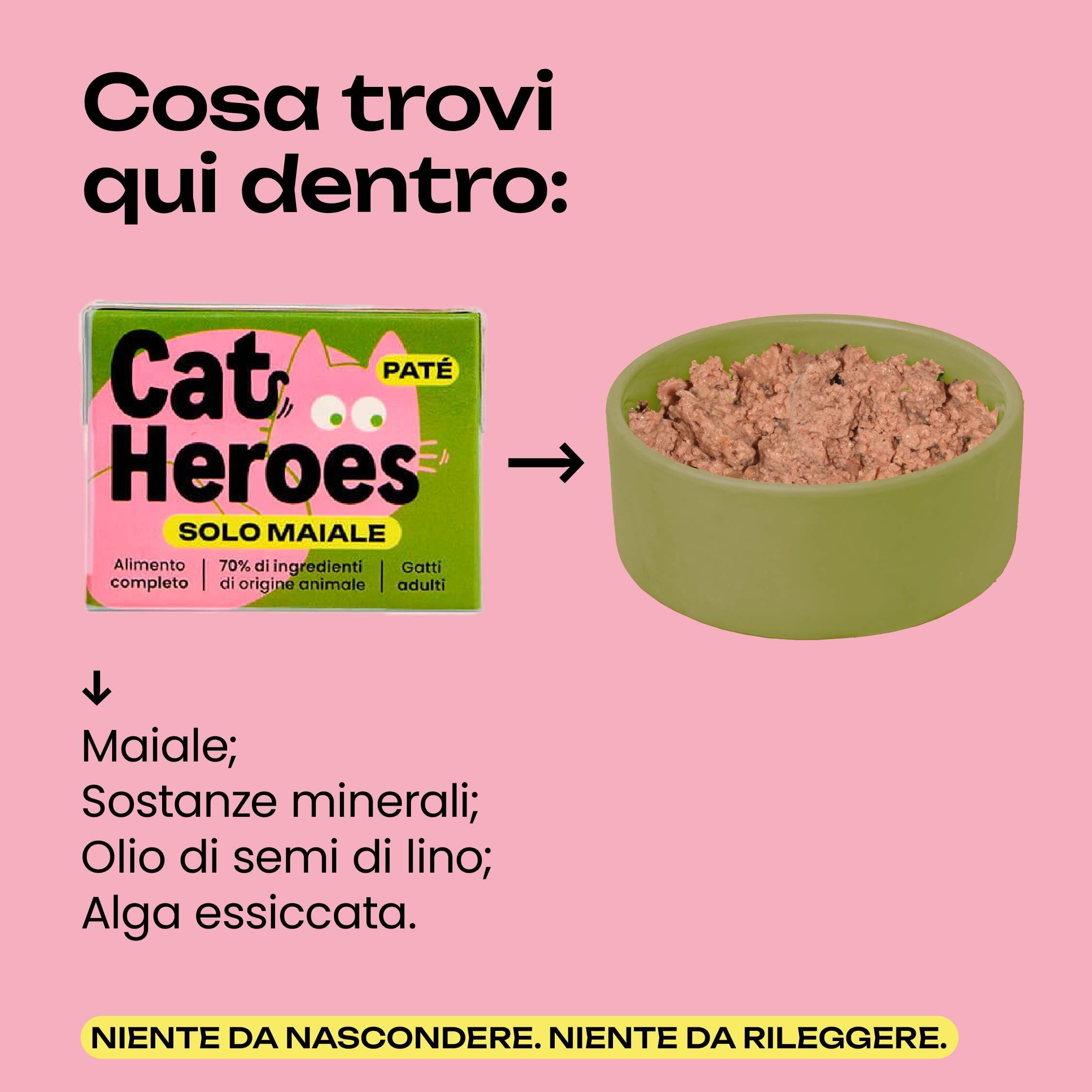 Cibo Umido per Gatti Maiale (70%) | Ingredienti freschi e naturali | Senza cereali | Multipack 36x95g