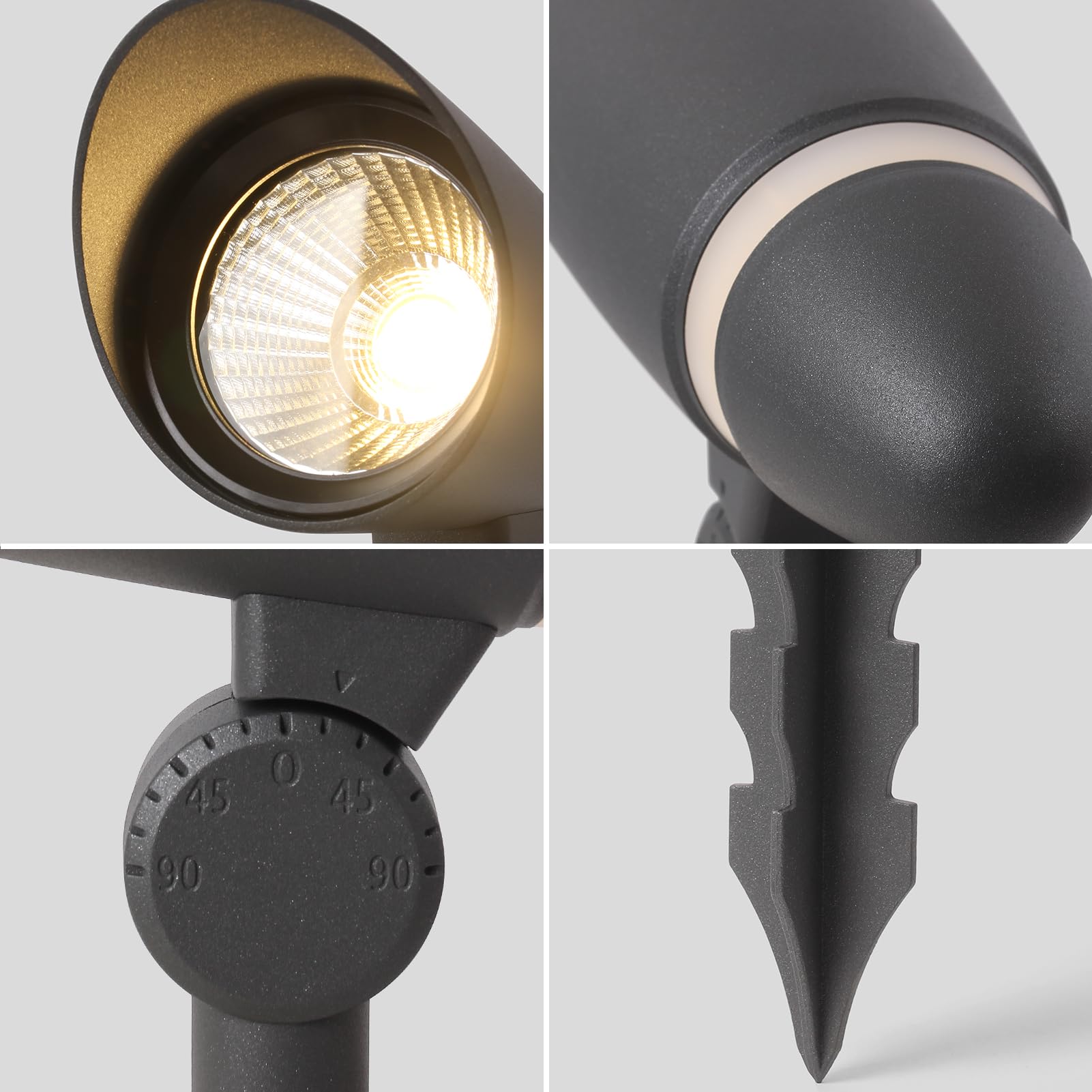 DAWALIGHT Illuminazione da Giardino 10W 800lm Faretto LED con Picchetto 3000K Bianco caldo IP65 Impermeabile Faretto da Giardino per Esterni Prato Sentieri, Alluminio, Grigio scuro