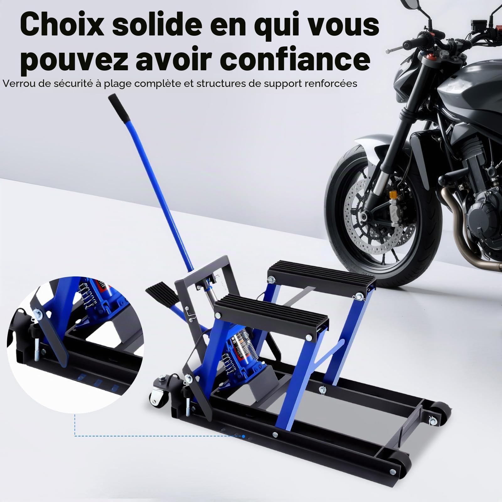 Cric hydraulique pour moto - 680 kg - Charge maximale : 680 kg - Pont élévateur de moto - Support de montage pour moto - Support de montage pour garage