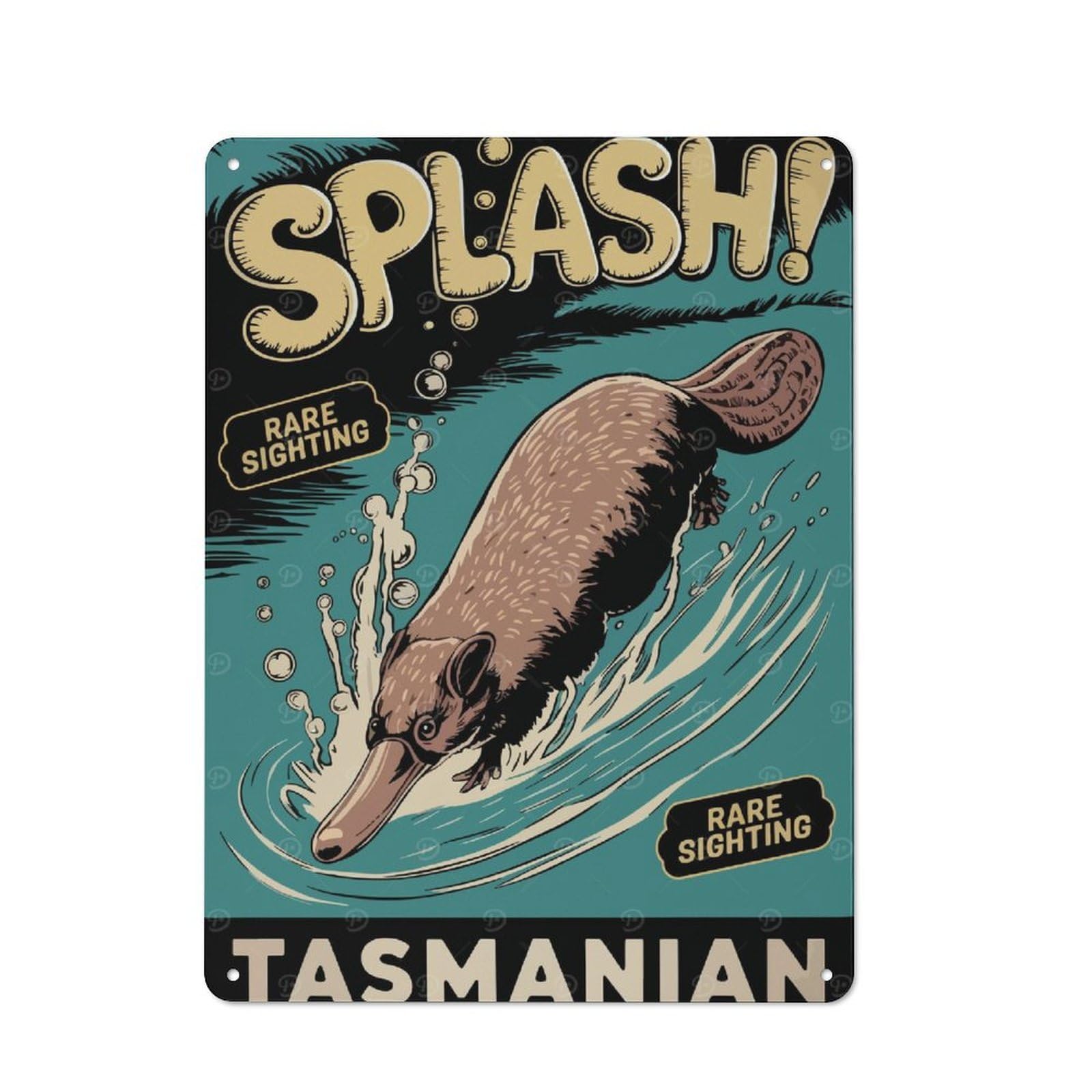 Junmoney Tasmanian Platypus Splash Vintage Metal Wall Decor 40X30cm, Tin Wall Sign For Coffee Bar, Kitchen, Bistro Or Tea Corner