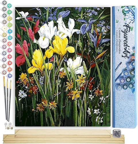 Vista 250 de Figured'Art - Juego de pintura por números, lienzo enrollado sin marco, para manualidades, para adultos, 16 x 20 pulgadas, jarrón de peonías