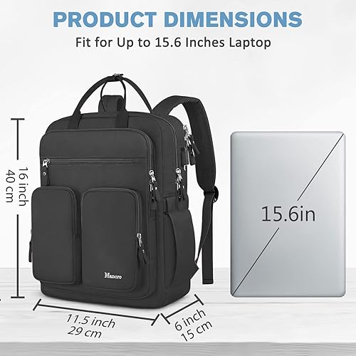 Miniatura 3 de Mancro Mochila de viaje para mujer con compartimento para portátil TSA, mochila para laptop de 15.6 pulgadas con puerto de carga USB y bolsillo seco