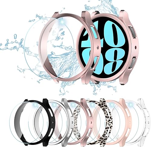 Haojavo Paquete de 6 + 8 fundas protectoras de pantalla para Samsung Galaxy Watch 6 de 1.732 pulgadas, paquete de 6 cubiertas de policarbonato duro