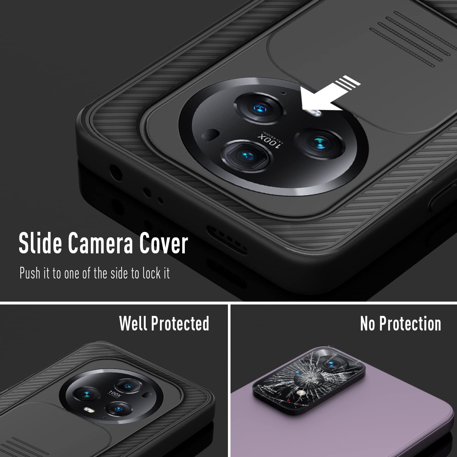Qiinogow Cover Compatibile con Honor Magic 5 Pro, Custodia per Telefono Slim Fit con Antiurto, Anti-Graffio, Case Protettiva in Gomma TPU in Fibra di Carbonio, Nero